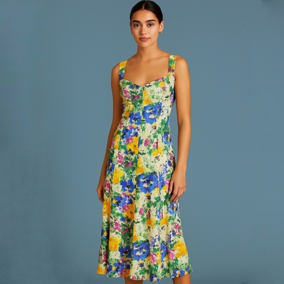 Limited Yellow Floral Maxi Dress Colorful Sleeveless Cottagecore Sundress Sz 6 - Picture 1 of 10